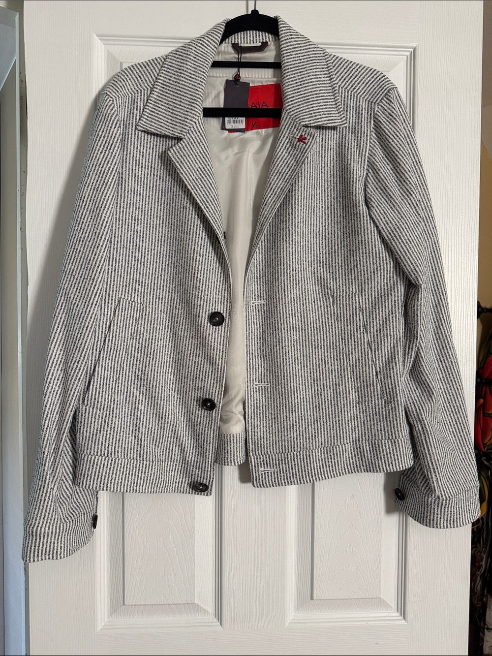 Isaia Navy and White Striped Jacket